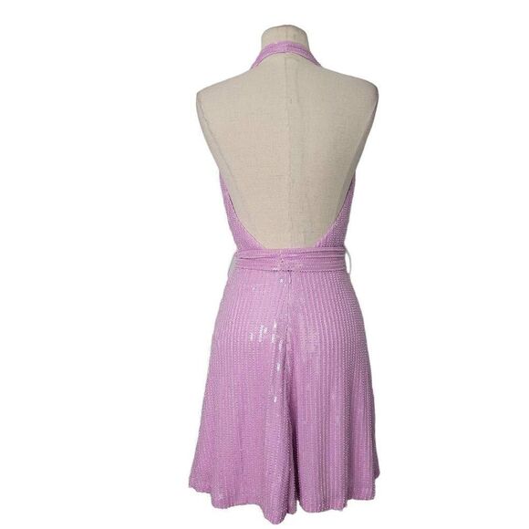 NWT Misha Collection Tia Mini Dress Sz‎ 4 Sleeveless Beaded Sequins V Neck LiLac - Picture 2 of 14